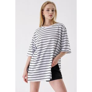 HAKKE Crew Neck Double Sleeve Striped Single Jersey Tunic