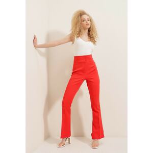 HAKKE Red Extra High Waist Spanish Leg Gathering Pants