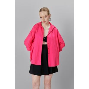 HAKKE Women's Fuchsia Oversize Long Woven Shirt.