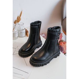 Children's Leather Shoes with Buckles Black Chloraia
