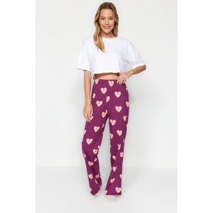 Trendyol Purple 100% pamut szív mintás kötött pizsama alsó