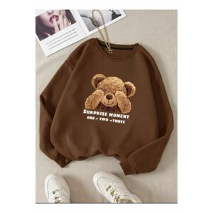 K&H TWENTY-ONE Women's Brown Shy Teddy Bear Printed Crewneck Sweatshirt
