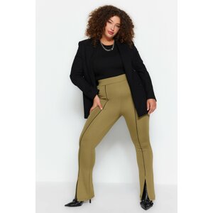 Trendyol Curve Light Khaki Knitted Leggings with Rib Stitch Detail and Slits.