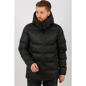 D1fference Men's Black Solid Colored Hooded Water And Windproof Long Puffy Winter Coat.