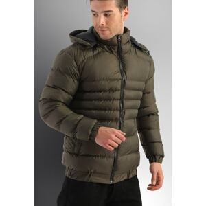 D1fference Men's Khaki Water And Windproof Inflatable Winter Coat With Detachable Hood.