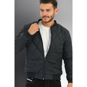 D1fference Men's Navy Blue College Collar Collegiate College Collar Water And Windproof Quilted Patterned Fiber-Filled Sports Jacket.
