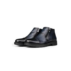 Ducavelli Liverpool Genuine Leather Non-Slip Sole Zippered Chelsea Daily Boots Navy Blue.