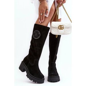 Women's suede over-the-knee boots - black Lewski