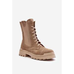 Suede Women's Lace-up Work Boots Beige Nicole