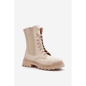 Women's leather work boots lace-up light beige Nicole