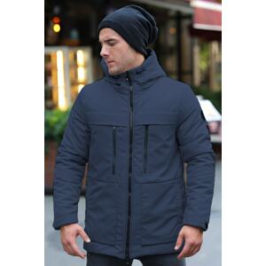 D1fference Men's Navy Blue Fleece Water and Windproof Hooded Winter Jacket & Coat & Parka.
