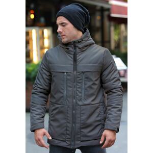 D1fference Men's Anthracite Shearling Water And Windproof Hooded Winter Coat & Parka