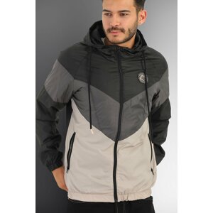 D1fference Men's Black-Anthracite-Beige Tri-color, Inner Lined Water and Windproof Hooded Sports Raincoat with Pocket.