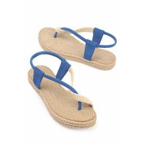 Capone Outfitters Capone Round Toe Women's Espadrille Sandals with Knit Band Nubuck Nubuck Blue