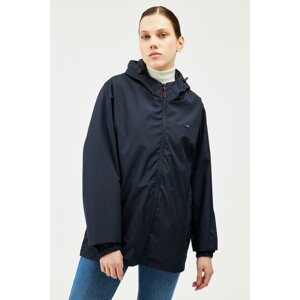 D1fference Women's Navy Blue Inner Lined Water And Windproof Hooded Raincoat With Pocket.