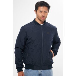 D1fference Men's Navy Blue College Collar Coat, Waterproof And Windproof. Quilted Patterned Fiber-Filled Coat.