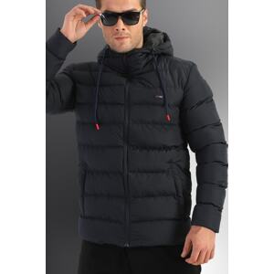 D1fference Men's Navy Blue Inner Lined Water And Windproof Hooded Puffy Coat.