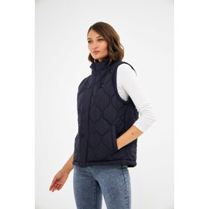 D1fference Women's Waterproof And Windproof Onion Pattern Quilted Navy Blue Vest.