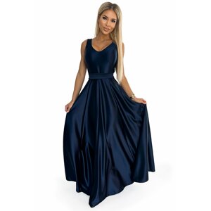 Long satin dress with a neckline and a bow Numoco