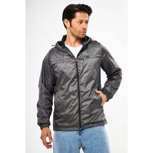 D1fference Men's Anthracite Waterproof Hooded Raincoat with Lined Pocket - Windbreaker Jacket.