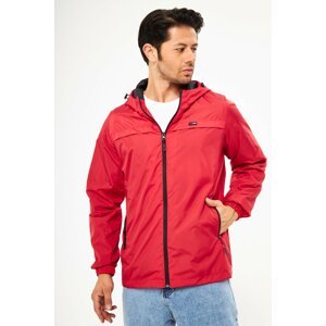 D1fference Men's Red Waterproof Hooded Raincoat with Lined Pocket - Windbreaker Jacket.