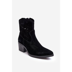 Suede Openwork Cowboy Boots D&A Black