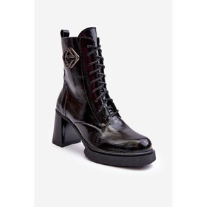 Women's leather high ankle boots black Lemar Danel