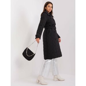 Black Long Winter Jacket With Belt