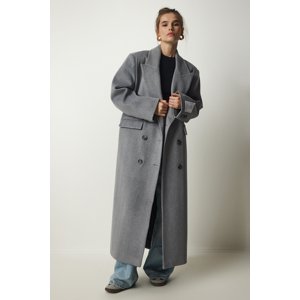 Happiness İstanbul Women's Light Gray Premium Oversized Wool Cachet Coat