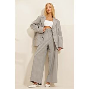 Trend Alaçatı Stili Women's Gray Woven Jacket and Pants Suit