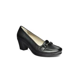 Fox Shoes R908037103 Black Genuine Leather Women's Thick Heeled Shoes