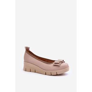 Leather ballerinas on a platform with embellishments, Beige Lewski 3384