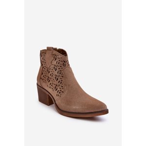 Suede Openwork Cowboy Boots D&A Dark Beige