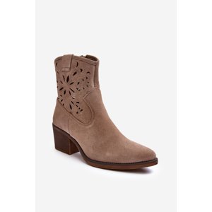 Suede Openwork Cowboy Boots D&A Dark Beige