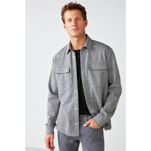 GRIMELANGE Maze Men's Special Textured Thick Fabric Shirt Jacket with Pockets and Snaps