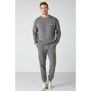 GRIMELANGE Marshall Men's Soft Fabric Embroidered Gray Tracksuit Se