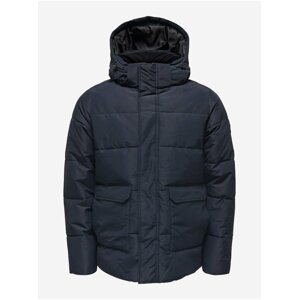 Men's Quilted Winter Jacket ONLY & SONS Carl Dark Blue - Men