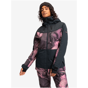Black and pink women's floral ski jacket Roxy Presence Parka JK - Women