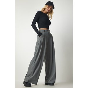 Happiness İstanbul Women's Gray Pleated Wide Leg Pants