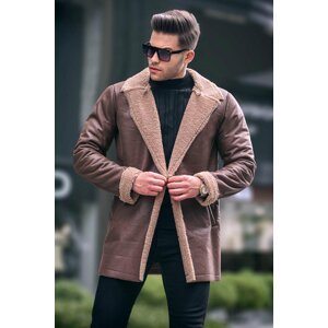 Madmext Men's Brown Faux Fur Detailed Coat 6310