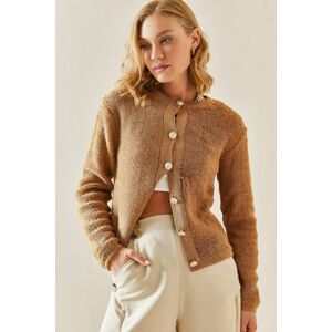 XHAN Mink Gold Button Teddy Cardigan