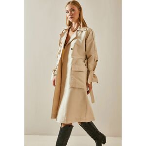XHAN Cream Double Breasted Collar Trench Coat With Pocket