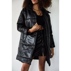 XHAN Women's Black Puffy Leather Coat