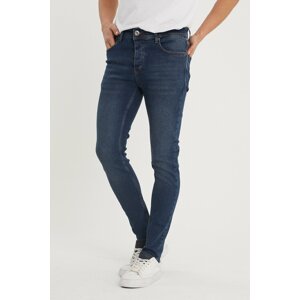 XHAN Men's Navy Blue Washed Slim Fit Jeans