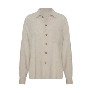 XHAN Beige Buttons Oversized Linen Shirt with Pocket 2xm2-45929-25