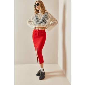 XHAN Red Slit Pencil Skirt