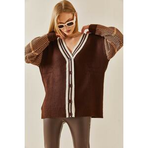 XHAN Brown Buttons Knitted Cardigan