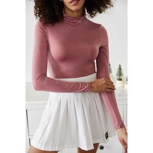 XHAN Women's Dried Rose Turtleneck Turtleneck Knitted Body with Snap fastener