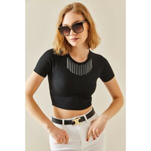 XHAN Black Stone Camisole Crop Blouse