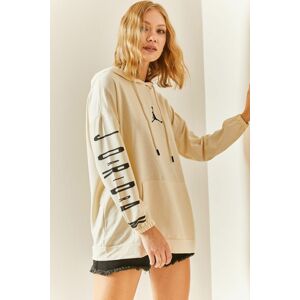 XHAN Beige Kangaroo Printed Sweatshirt with Pocket